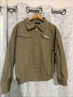 White Fox Men's Olive Zip-Front Casual Jacket Large